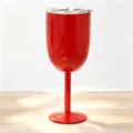Moderne rode roestvrijstalen geïsoleerde wijnbeker met steel en transparant deksel. - Rood / 10oz