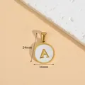 Gold-plated stainless steel round pendant with white inlay and letter A, 16x24mm - Letter A / Height 16 * Thick 1.4mm