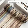 Lot de 20 rubans washi vintage de 7 mm de large avec motifs floraux pour scrapbooking. - Boîte de 20 Rouleaux / Argent antique