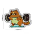 Funny orange weightlifting cat embroidered gym patch, 9.3x7.1cm dimensions shown - V01765-10 Fitness Series (barbell Yellow Cat)