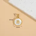 Gold stainless steel round pendant with white inlay and letter B, 16x24mm size. - Letter B / Height 16 * Thick 1.4mm