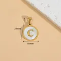 Gold-tone stainless steel round necklace pendant with shell inlay and letter C, 24x16mm size. - Letter C / Height 16 * Thick 1.4mm