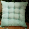 Light blue solid color quilted chair cushion with non-slip ties for office and dining - Aqua Green / 40x40cm