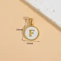 Stainless steel gold round pendant necklace with white enamel letter F and 16x24mm size - Letter F / Height 16 * Thick 1.4mm