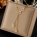 Collier en Y vintage plaqué or en acier inoxydable avec pendentifs à chiffres romains - Bague Chiffres Romains Zirconia (N1744)