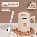 Taza de café 500ml acero crema con cuchara plegable y el estampado de oso adorable - Con Cuchara Plegable / Blanco Roto