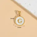 Gold-plated stainless steel round pendant featuring a white inlay with letter G detail - Letter G / Height 16 * Thick 1.4mm