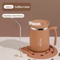 500ml coffee-colored stainless steel insulated mug with metal straw and leak-proof lid - With Straw / Coffee