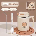 500ml creamy white stainless steel coffee mug with straw and folding spoon - With Spoon And Straw / Off White