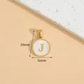 Elegant gold stainless steel round pendant with white inlay and letter J detail - Letter J / Height 16 * Thick 1.4mm