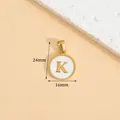 Gold-plated stainless steel round pendant with white shell inlay and initial K letter - Letter K / Height 16 * Thick 1.4mm