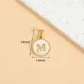 Gold-plated stainless steel round pendant with white inlay and letter M, size 24x16mm - Letter M / Height 16 * Thick 1.4mm