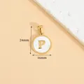 Gold-plated stainless steel round pendant with white shell inlay and letter P, 16x24mm size - Letter P / Height 16 * Thick 1.4mm