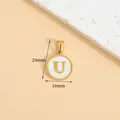 Gold-tone stainless steel round pendant featuring a white enamel inlay with initial U - Letter U / Height 16 * Thick 1.4mm