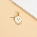 Gold stainless steel round charm pendant with letter V and white enamel detail, 24x16mm - Letter V / Height 16 * Thick 1.4mm