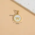 Gold stainless steel round pendant necklace with initial W and white shell inlay - Letter W / Height 16 * Thick 1.4mm