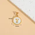 Gold plated stainless steel round pendant with white shell inlay and letter Y initial - Letter Y / Height 16 * Thick 1.4mm