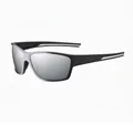 Nahaufnahme der Sportsonnenbrille mit silbernen Gläsern und schwarz-grauem Rahmen - Schwarz Grauer Rahmen Silbernes Spiegelglas (3081) / Farbblockierung/Polarisiert