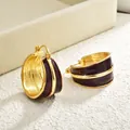Orecchini a cerchio dorati vintage con smalto rosso vino e design elegante largo - Borgogna