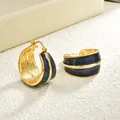 Orecchini a cerchio larghi vintage in oro con finitura in smalto blu scuro per donna - Blu