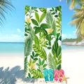 Serviette de plage en microfibre à imprimé feuilles tropicales pour vacances - Feuille Verte Fleur Jaune (4) / 50x100cm