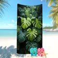 Serviette de plage en microfibre avec motif de feuilles de monstera pour vacances - Monstera Vert Foncé (1) / 50x100cm