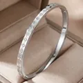 Silver stainless steel women bangle bracelet with diamond-set geometric lattice pattern - Rhombus Diagonal Stripe Style (16-D-9)