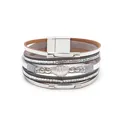 Elegante bracciale multistrato in pelle argento per donna con chiusura magnetica e perla - Stile Perla Barocca Irregolare (5) / Grigio Argento