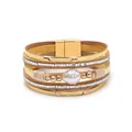 Elegante bracciale multistrato in pelle dorata con perla, strass e chiusura magnetica - Stile Oro Perla Strass (6) / Oro