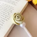 Elegante cremefarbene Stoffrose-Haarklammer mit Perle für Damen - 1 Piece Duckbill Clip / Senfgrün