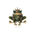 Elegant green enamel frog prince brooch with gold finish and crown, vintage jewelry - YNCP2932 Frog Prince