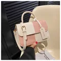 Vintage color-block flap crossbody bag in cream and dusty pink, small square shoulder bag - Pink White