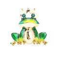 Cute frog prince brooch with green enamel and crown for women's accessory jewelry - DW001 Green