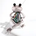 Vintage antique silver frog brooch pin with iridescent colorful abalone shell inlay - YNCP5237 Silver Abalone