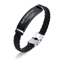 Close-up of braided leather bracelet with Best Dad Ever engraved steel plate - Men's Style (JY-PG-005) / Black