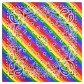 Bandana carré rayé arc-en-ciel vibrant avec des motifs paisley classiques de style hip-hop. - Bandana Paisley / Arc-en-ciel