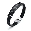 Macro view of 'Best Uncle Ever' engraving on a braided leather bracelet with clasp. - To My Brother Card / Black