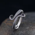 Anello aperto vintage tentacolo di polpo Cthulhu con finitura argento antico - Aperto Regolabile / Stile Tentacolo di Polpo / Argento Antico