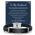 Bracelet personnalisé en cuir noir tressé pour mari avec un message romantique gravé - Carte Pour Mon Mari / Noir