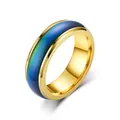 Vue détaillée d'une bague en acier inoxydable doré de 6 mm avec insert changeant de couleur - Taille 6 / Doré
