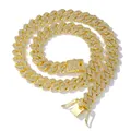 Détail du collier chaîne cubaine losange 14mm plaqué or avec des strass complets - 40CM / Doré