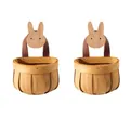 Set aus zwei handgeflochtenen Aufbewahrungskörben aus Bambus mit Holzhasen-Dekor - Hasenhaken Stil / Kleine Größe (2er-Set)