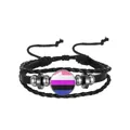 Close-up of multilayered black braided leather bracelet with genderfluid pride flag. - Genderfluid Pattern (PN2637-11) / Black