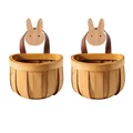 Zwei gewebte Küchen-Aufbewahrungskörbe aus Holz mit niedlichen Hasen-Deko-Griffen - Hasenhaken Stil / Große Größe (2er-Set)