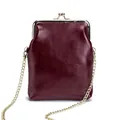 Vintage bordeauxrote Leder-Handytasche mit goldenem Kussverschluss und Kettenriemen - Burgunderrot