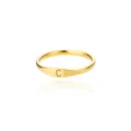 Minimalist gold signet ring featuring engraved letter C with professional reflection - Letter C / Gold