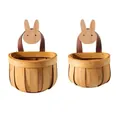 Handgeflochtener Hängekorb aus Holz mit Kaninchen-Deko für die Küchenaufbewahrung - Hasenhaken Kombination / Groß und Klein (2er-Set)