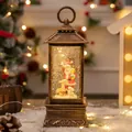 Elegant vintage bronze Christmas snow globe lantern with Santa Claus and reindeer motif - Large Square Lantern with Water / Santa and Reindeer