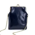 Vintage marineblauwe leren telefoontas met kliksluiting en elegante gouden ketting - Donkerblauw