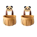 2er Set Bambus Aufbewahrungskörbe mit süßem Panda-Design und Ledergriffen - Pandahaken Stil / Kleine Größe (2er-Set)